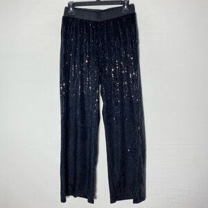 Black Sparkly Sequin High Rise Wide Leg Pants L